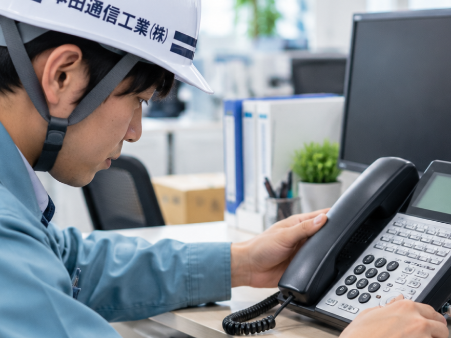 電話設備工事の作業風景